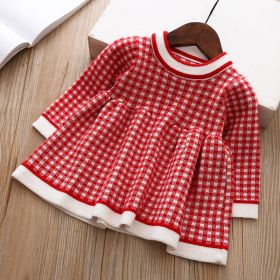 Girls' Plaid Knitted Children's Baby Sweater Shirt Dress