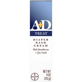 A+D Treat Diaper Rash Cream, Baby Skin Care with Zinc Oxide, 4 Oz Tube