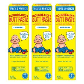 Boudreaux's Butt Paste Original Diaper Rash Cream, Ointment for Baby, 4 oz Tube, 3 Pack