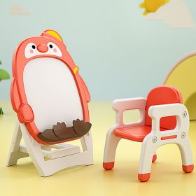 Children's Indoor Cartoon Red Penguin and Magnetic Graffiti Board: Scaffolding Whiteboard Learning Table and Chair set