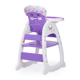 Convertible High Chair for Babies, Booster Seat with Safety Belt Feeding Tray, Toddler Chair and Table Set, Purple and White