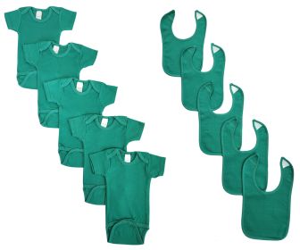 Unisex Baby 10 Pc Onezies and Bibs (Color: Green, size: Newborn)