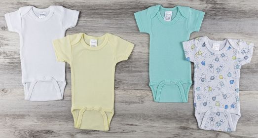 4 Pc Layette Baby Clothes Set (Color: White/Yellow/Aqua, size: Newborn)