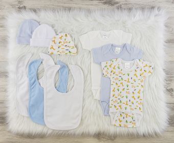 9 Pc Layette Baby Clothes Set (Color: White/Blue, size: Newborn)