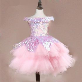 Children's Host Dress Performance Clothes Short Style Trailing (Option: Pink Short-100cm)