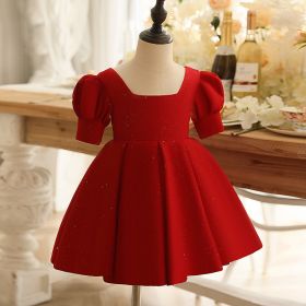 Girls' Piano Performance Dress Huatong Pengpeng (Option: Wine Red-80cm)