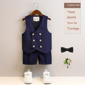 Boys Spring And Summer Short Sleeve Vest And Pant Suit (Option: Dark Blue 4 Pieces-80cm)