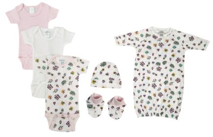 Newborn Baby Girl 6 Pc Layette Sets (Color: White/Pink, size: Newborn)