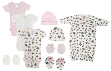 Newborn Baby Girl 9 Pc Layette Sets (Color: White/Pink, size: Newborn)