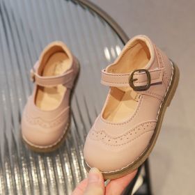 Girls' Casual Solid Color Leather Shoes (Option: Pink-21)