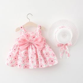 Children's Vest Westernized Sleeveless Dress With Hat To Match (Option: Pink-73cm)