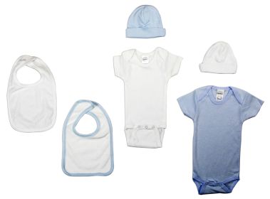 Boys 6 Piece Layette Set (Color: White/Blue, size: Newborn)