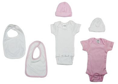 Girls 6 Piece Layette Set (Color: White/Pink, size: Newborn)