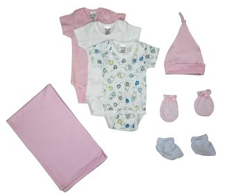 Newborn Baby Girls 7 Pc Layette Baby Shower Gift Set (Color: White/Pink, size: Newborn)