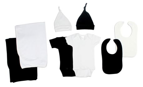 Black and White 8 Piece Layette Set (Color: White/Black, size: Newborn)