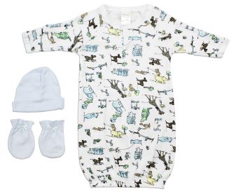 Boys 3 Piece Layette Set (Color: White/Blue, size: Newborn)