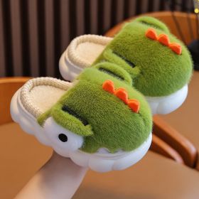 Children's Cotton Slippers Boys Dinosaur Warm With Velvet (Option: Green Slippers-26to27 Code)