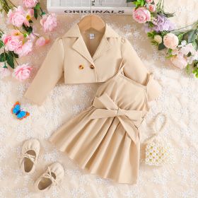 Solid Color Suspender Gown Two-piece Suit (Option: Khaki-6 9M)