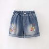 Baby Girl Embroidered Graphic Demin Blue Shorts