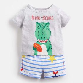 Baby Boy Cartoon Dinosaur Graphic T-Shirt Combo Striped & Star Pattern Shorts (Color: Grey, Size/Age: 90 (12-24M))