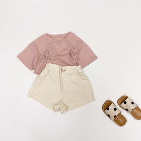 Unisex Solid Color Basic Denim Shorts With Pockets In Summer (Color: White, Size/Age: 90 (12-24M))