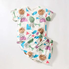 Baby Girl Cartoon Print Pattern Crewneck Casual Tee Sets (Color: White, Size/Age: 110 (3-5Y))