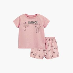 Baby Girl Print Pattern Short Sleeve Crewneck Comfy Summer Sets (Color: Pink, Size/Age: 90 (12-24M))