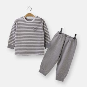 Baby Striped Graphic Shirt Combo Solid Trousers Spring Autumn Split Underwear Pajama Sets (Color: Grey, Size/Age: 110 (3-5Y))