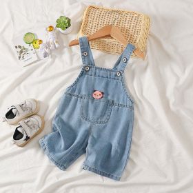 Baby Bear Print Washed Blue Denim Loose Breathable Overalls (Color: Blue, Size/Age: 80 (9-12M))