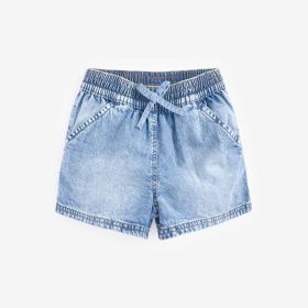 Baby Girl Wash Blue Loose Waist Summer Shorts (Color: Light Blue, Size/Age: 90 (12-24M))