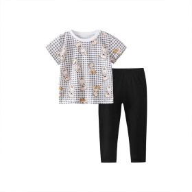 Baby Girl Plaid And Cartoon Graphic Tee With Pants Sets (Color: Black, Size/Age: 90 (12-24M))