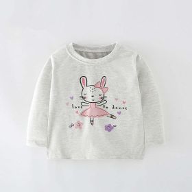 Baby Girl Cartoon Bunny Print Pattern Crewneck Cotton Shirt (Color: Grey, Size/Age: 100 (2-3Y))