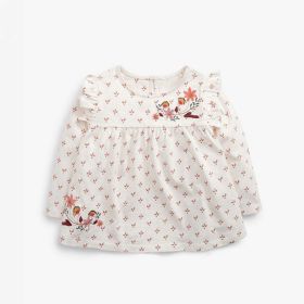 Baby Girl Floral Embroidered Pattern Loose Cotton Shirt (Color: White, Size/Age: 100 (2-3Y))