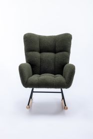 Rocking Chair, Soft Teddy Velvet Fabric Rocking Chair for Nursery (Color: Dark green)