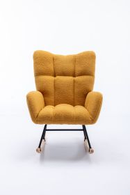 Rocking Chair, Soft Teddy Velvet Fabric Rocking Chair for Nursery (Color: Yellow)