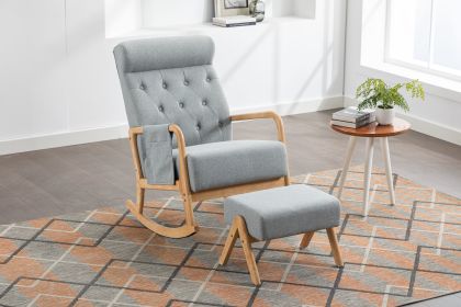 COOLMORE Rocking Chair With Ottoman, Mid-Century Modern Upholstered Fabric Rocking Armchair, Rocking Chair Nursery with Thick Padded Cushion (Color: as Pic)