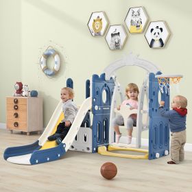 Toddler Slide and Swing Set 5 in 1, Kids Playground Climber Slide Playset with Basketball Hoop Freestanding Combination for Babies Indoor & Outdoor (Color: as Pic)