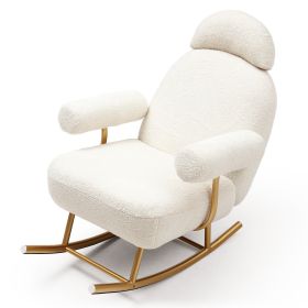 Modern Sherpa Fabric Nursery Rocking Chair,Accent Upholstered Rocker Glider Chair for Baby and Kids,Comfy Armchair with Gold Metal Frame (Color: as Pic)