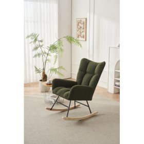 Rocking Chair Nursery, Solid Wood Legs Reading Chair with Teddy Fabirc Upholstered , Nap Armchair for Living Rooms, Bedrooms, Offices, Best Gift (Material: Polyester, Color: Green)