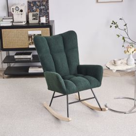 Rocking Chair Nursery, Solid Wood Legs Reading Chair with Teddy Fabirc Upholstered , Nap Armchair for Living Rooms, Bedrooms, Offices, Best Gift (Material: Polyester, Color: Emerald)