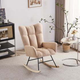 Rocking Chair Nursery, Solid Wood Legs Reading Chair with Teddy Fabirc Upholstered , Nap Armchair for Living Rooms, Bedrooms, Offices, Best Gift (Material: Polyester, Color: Nude)