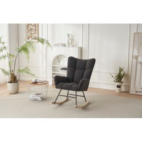 Rocking Chair Nursery, Solid Wood Legs Reading Chair with Teddy Fabirc Upholstered , Nap Armchair for Living Rooms, Bedrooms, Offices, Best Gift (Material: Polyester, Color: Gray)