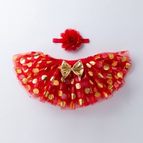 Baby Tutu Girl Mesh Skirt (Option: Red Gold Dots-S)