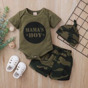 Mama's Boy Short Sleeved Camouflage Shorts And Hat Three Piece Set (Option: Army Green-0 To 3M70)