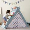 Kids Play Tent - 4 in 1 Teepee Tent with Stool and Climber, Foldable Playhouse Tent for Boys & Girls