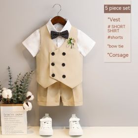 Boys Spring And Summer Short Sleeve Vest And Pant Suit (Option: Khaki 5-80cm)