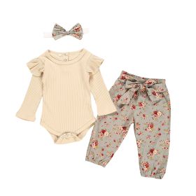 Cotton Khaki Jumpsuit One-piece Printed Pants With Headdress (Option: Khaki Gray-70cm)