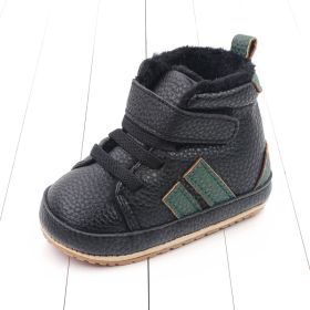 Sports Soft-sole Cotton Shoes High-top Baby Shoes Baby's Shoes (Option: Black And Green-12cm)